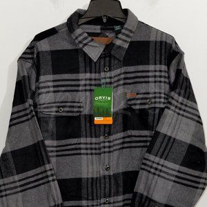 NWT Orvis men‎ heavy weight flannel shirt Gray/Black